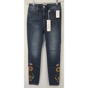 Driftwood Jeans Womens 25x28 Jackie High Rise Med Wash Floral Embroidered Skinny
